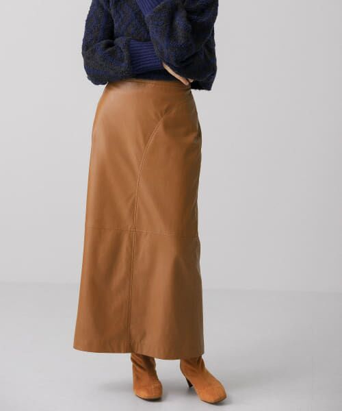 ＊＊KBF / ケービーエフ スカート | フェイクレザーロングタイトスカート（BROWN）
