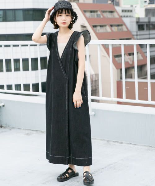 ＊＊KBF / ケービーエフ ワンピース | 2WAYフリルデニムワンピース（BLACK）