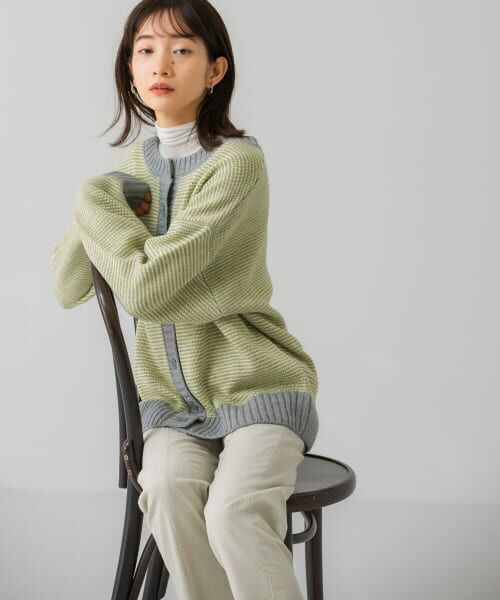 ＊＊KBF / ケービーエフ ニット・セーター | 2WAYボーダーカーディガン（TOP GRAY）