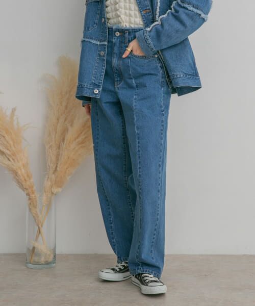 ＊＊KBF / ケービーエフ デニムパンツ | リメイクフリンジストレートデニム（BLUE）