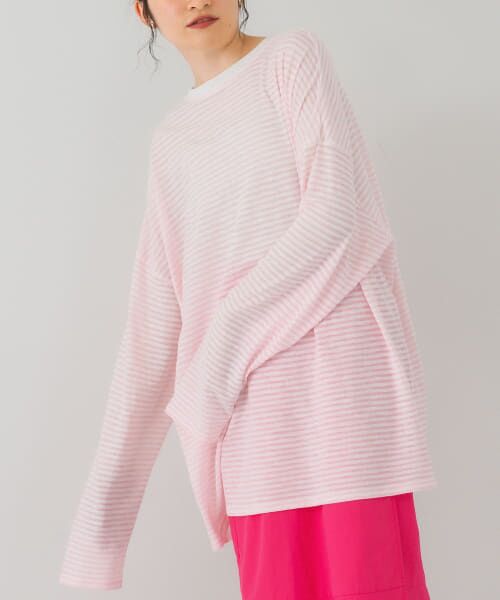 【最終値下げ】OUTIL ボーダーカットソー　ピンク セール】 シアーボーダールーズカットソー （Tシャツ）｜＊＊KBF