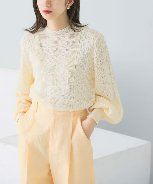 ＊＊KBF / ケービーエフ ニット・セーター | ボリュームスリーブパターン編みニット（IVORY）
