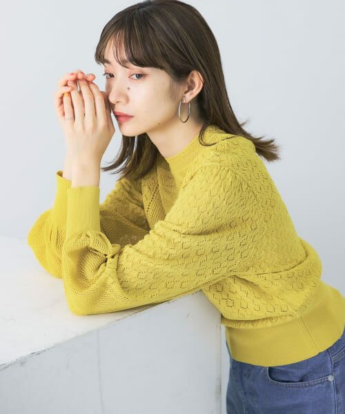 ＊＊KBF / ケービーエフ ニット・セーター | ボリュームスリーブパターン編みニット（YELLOW）