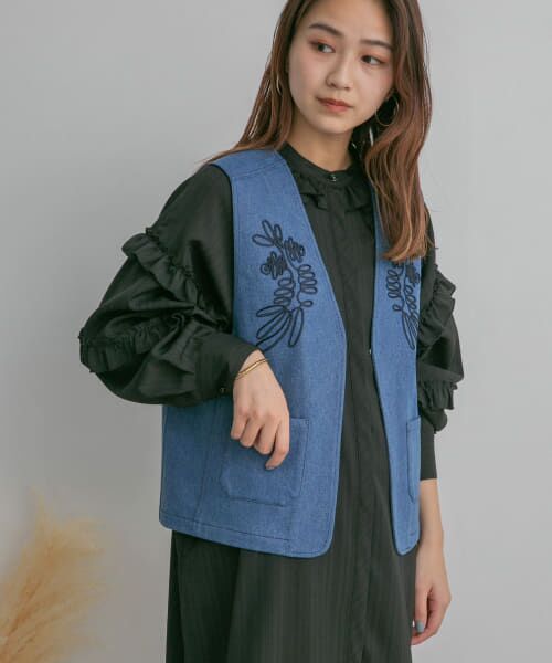 美品✨45R ナイロンベスト 中綿 デニム柄 軽量 洗濯可能 ロゴ刺繍 2 ENGINEERED GARMENTS｜フライトサテンナイロン ベスト “LL Vest