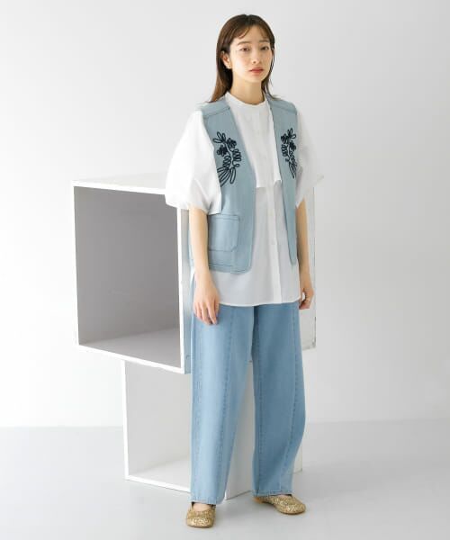 美品✨45R ナイロンベスト 中綿 デニム柄 軽量 洗濯可能 ロゴ刺繍 2 SHIPS ブルゾン アウター 「洗濯機可能」LIMONTA EAST 中綿