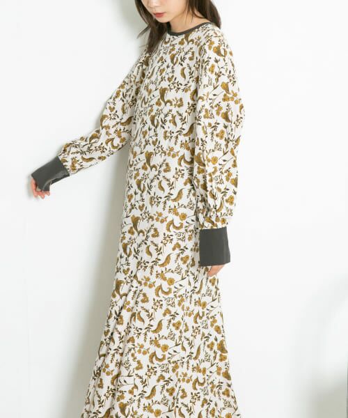 フラワープリントマーメイドワンピース長袖 1_2.jpg