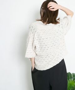 透かし編みオープンカラーニット