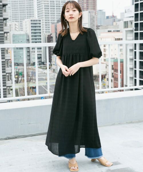 ＊＊KBF / ケービーエフ ワンピース | バックリボンパフスリーブワンピース（BLACK）