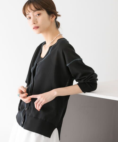 ＊＊KBF / ケービーエフ カーディガン・ボレロ | カラーステッチシアーカーディガン（BLACK）