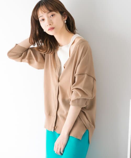 ＊＊KBF / ケービーエフ カーディガン・ボレロ | カラーステッチシアーカーディガン（L.BROWN）
