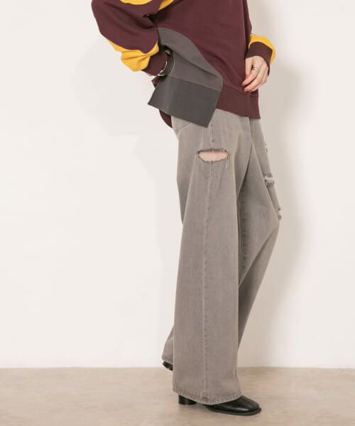 ＊＊KBF / ケービーエフ デニムパンツ | ボーイッシュダメージデニム（GRAY）
