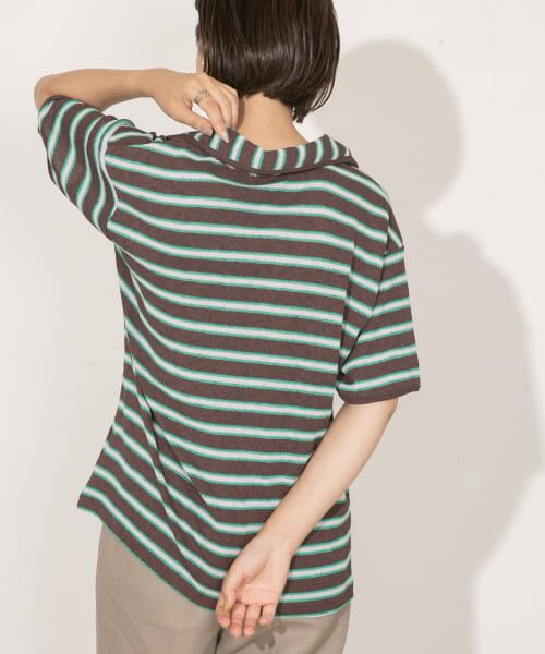 ＊＊KBF / ケービーエフ Tシャツ | Vネックボーダープルオーバー（BROWN）