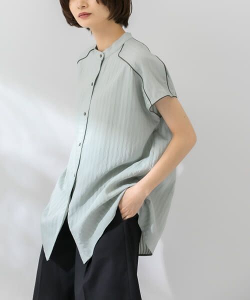 ＊＊KBF / ケービーエフ シャツ・ブラウス | カラーパイピングデザインブラウス（MOSS GRAY）