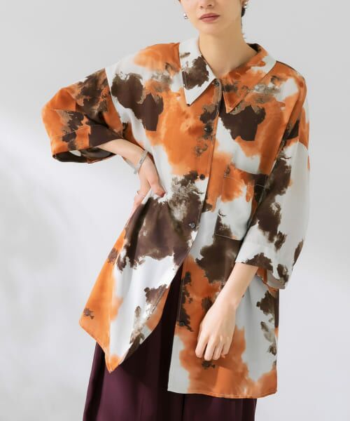 ＊＊KBF / ケービーエフ シャツ・ブラウス | ペイントプリントシャツ（BROWN）