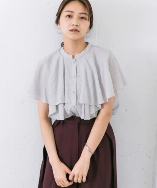 ＊＊KBF / ケービーエフ シャツ・ブラウス | ノースリーブフリルカラーブラウス（GRAY）