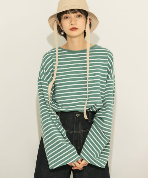 ＊＊KBF / ケービーエフ Tシャツ | ボーダーBIGカットソー（FOG GREEN）