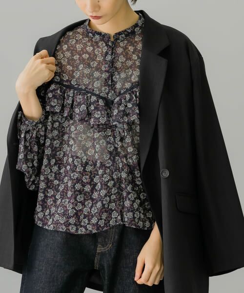 フラワーパターン 長袖シャツ 柄シャツ ジャカード 花柄 フラワー ゴブラン 植物柄 ボタニカル