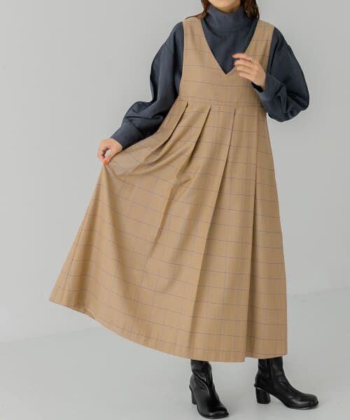 ＊＊KBF / ケービーエフ ワンピース | BIGプリーツジャンパースカート（BEIGECHECK）