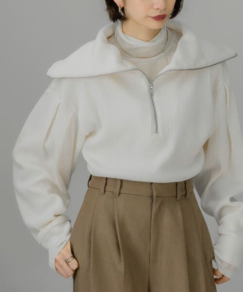 ＊＊KBF / ケービーエフ Tシャツ | ハーフZIPデザイントップス（IVORY）