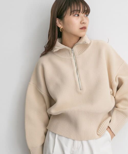 ＊＊KBF / ケービーエフ ニット・セーター | ハーフZIPニットプルオーバー（IVORY）