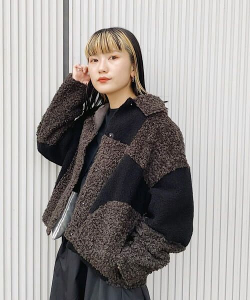 KBF パッチワークMIXボアジャケット KBF（ケイビーエフ）の「『のんさん着用』パッチワークMIXボア