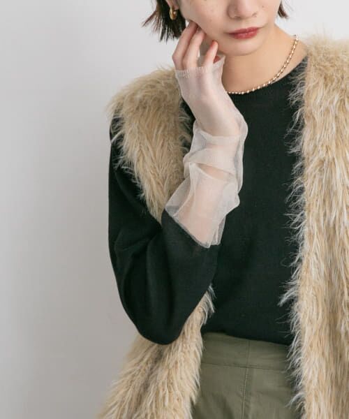 ＊＊KBF / ケービーエフ ニット・セーター | ガラススリーブニット（BLACK）