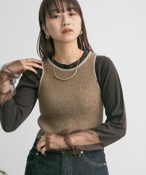 ＊＊KBF / ケービーエフ ニット・セーター | ガラススリーブニット（BROWN）