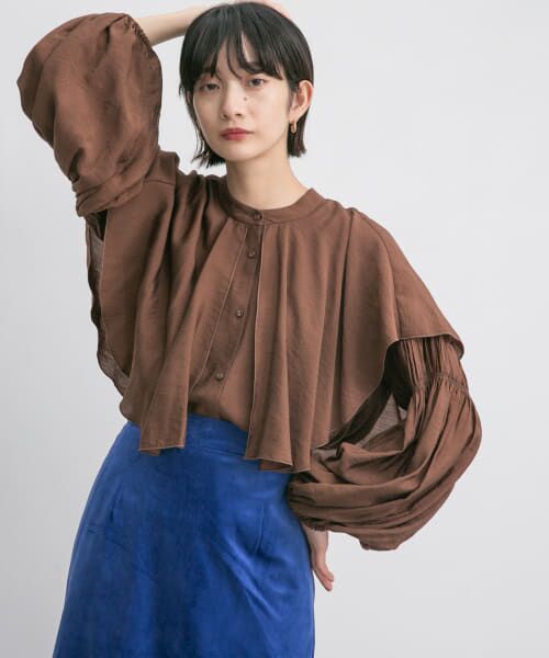 ＊＊KBF / ケービーエフ シャツ・ブラウス | ボリュームスリーブマントブラウス（BROWN）