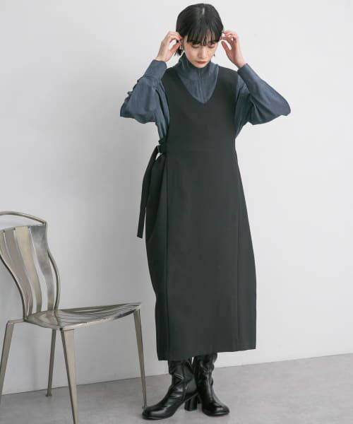 ＊＊KBF / ケービーエフ ワンピース | サイドベルトVネックジャンパースカート（BLACK）