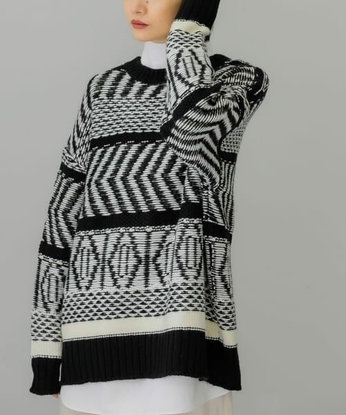 ＊＊KBF / ケービーエフ ニット・セーター | ジャガードオーバーニット（BLACK）