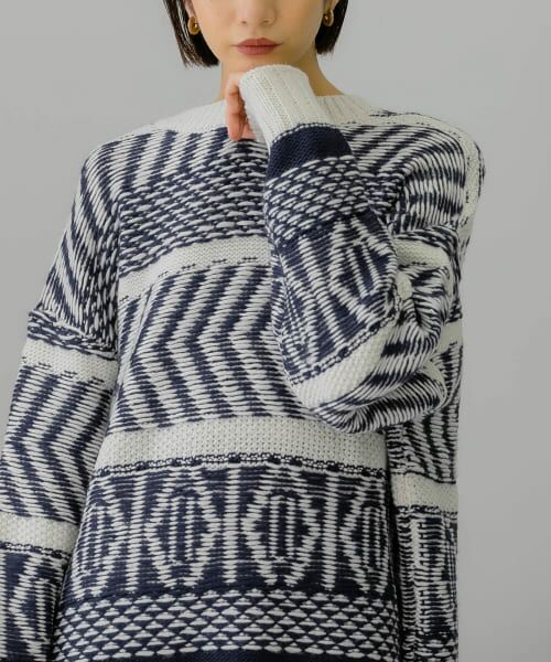 ＊＊KBF / ケービーエフ ニット・セーター | ジャガードオーバーニット（NAVY）