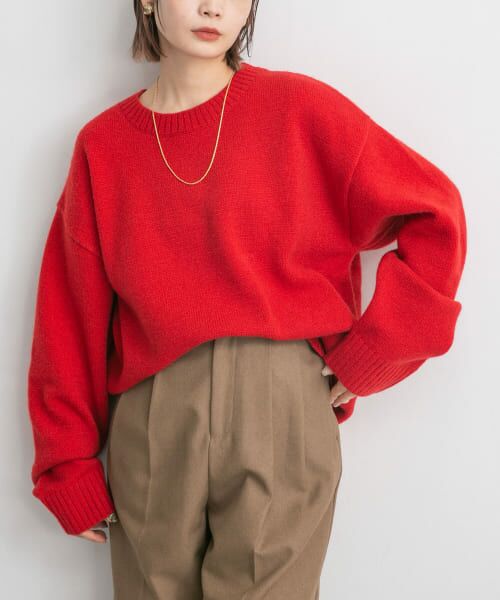 ＊＊KBF / ケービーエフ ニット・セーター | クルーネックオーバーニット（RED）