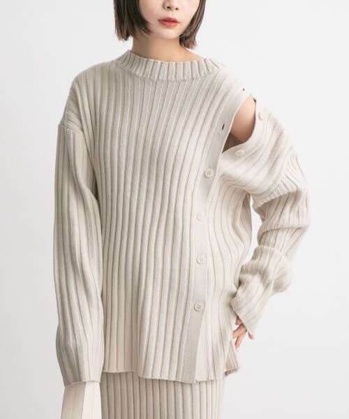 ＊＊KBF / ケービーエフ ニット・セーター | アシメオープンデザインリブニット（GREIGE）
