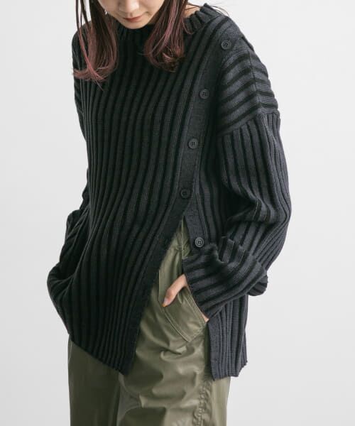 ＊＊KBF / ケービーエフ ニット・セーター | アシメオープンデザインリブニット（NAVY）