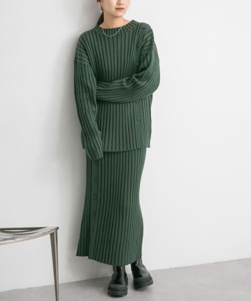 ＊＊KBF / ケービーエフ スカート | アシメスリットリブニットスカート（GREEN）