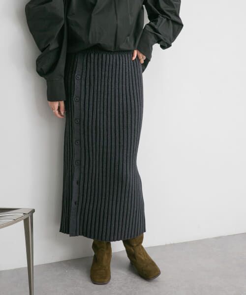 ＊＊KBF / ケービーエフ スカート | アシメスリットリブニットスカート（NAVY）