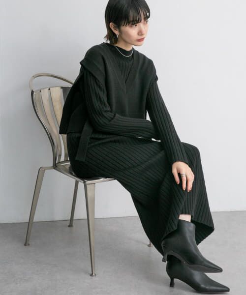 ＊＊KBF / ケービーエフ ワンピース | ニットベストSETワンピース（BLACK）