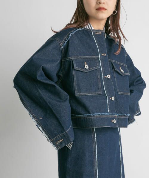 ＊＊KBF / ケービーエフ Gジャン・デニムジャケット | カットオフノーカラーデニムジャケット（D.NAVY）