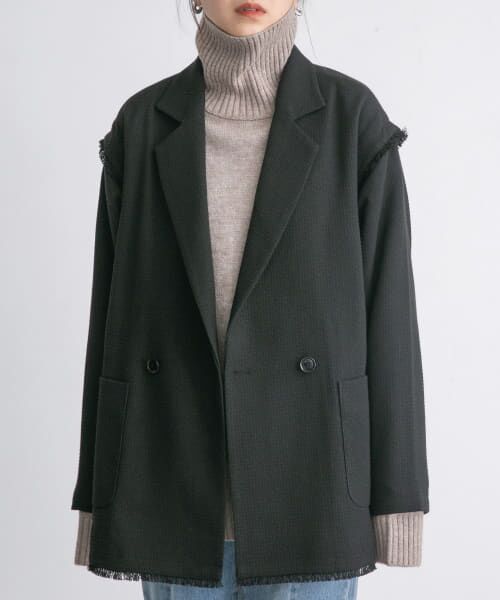 ＊＊KBF / ケービーエフ テーラードジャケット | ツイード2WAYジャケット（BLACK）