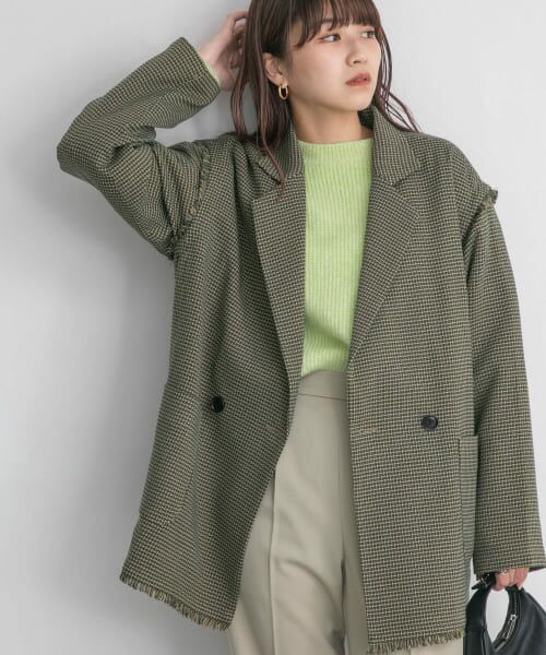 ＊＊KBF / ケービーエフ テーラードジャケット | ツイード2WAYジャケット（BEG×GRN）