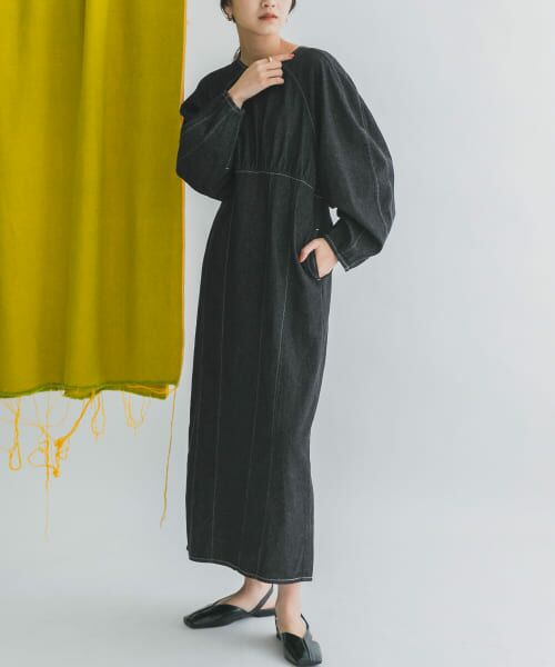 ＊＊KBF / ケービーエフ ワンピース | カーブスリーブデニムワンピース（BLACK）