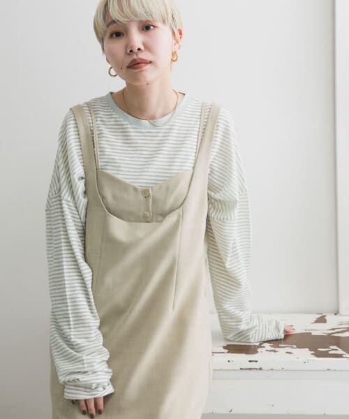 ＊＊KBF / ケービーエフ Tシャツ | シアーボーダールーズカットソー（L.GREEN）