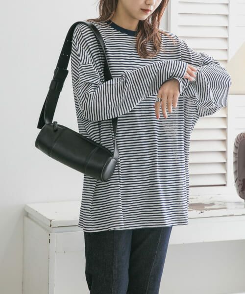 ＊＊KBF / ケービーエフ Tシャツ | シアーボーダールーズカットソー（NAVY）