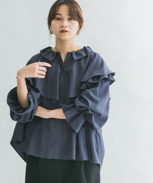 セール】 ワイドフリルカラーブラウス （シャツ・ブラウス