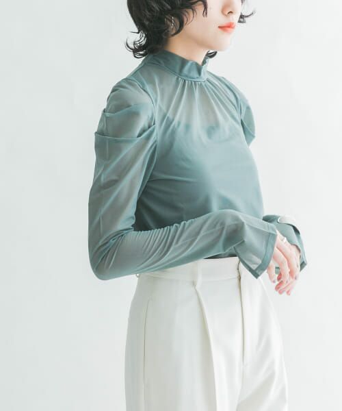 ＊＊KBF / ケービーエフ シャツ・ブラウス | ボリュームショルダーシアープルオーバー（MOSS GREEN）