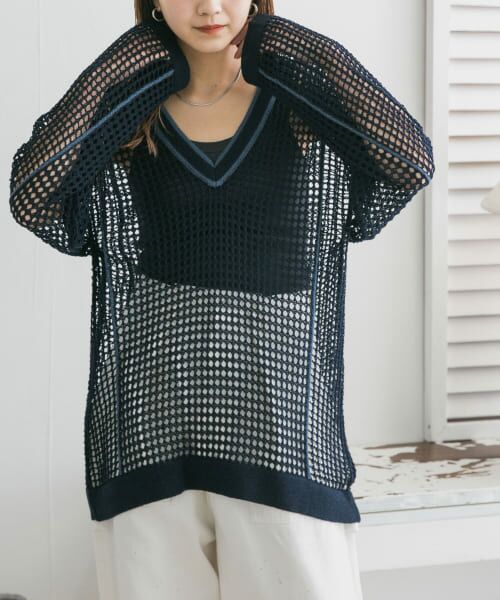 ＊＊KBF / ケービーエフ ニット・セーター | Vネックメッシュニット（D.NAVY）