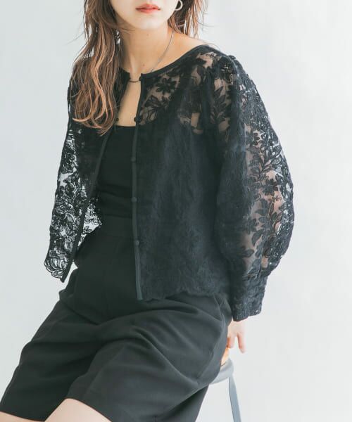 ＊＊KBF / ケービーエフ シャツ・ブラウス | オーガンジーフラワークロップドブラウス（BLACK）