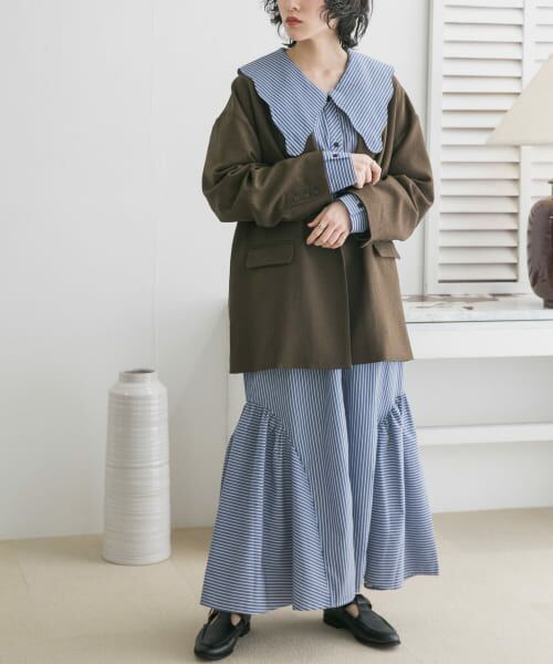 ＊＊KBF / ケービーエフ ワンピース | ウェーブカラーワンピース（BLUE st）