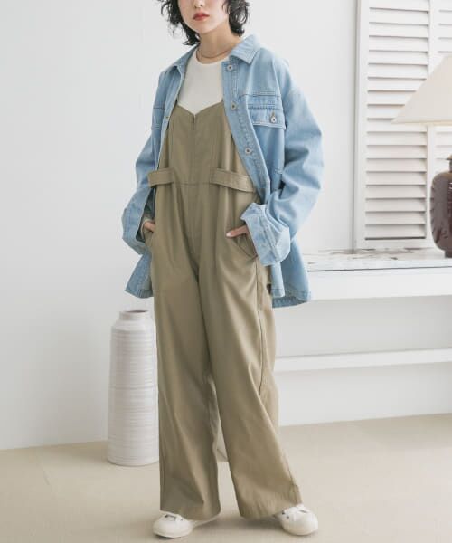 フロントZipサイドラインサロペット　ネイビー L's】FRONT ZIP SALOPETTE OP NYLON・POLYURETHANE/フロント