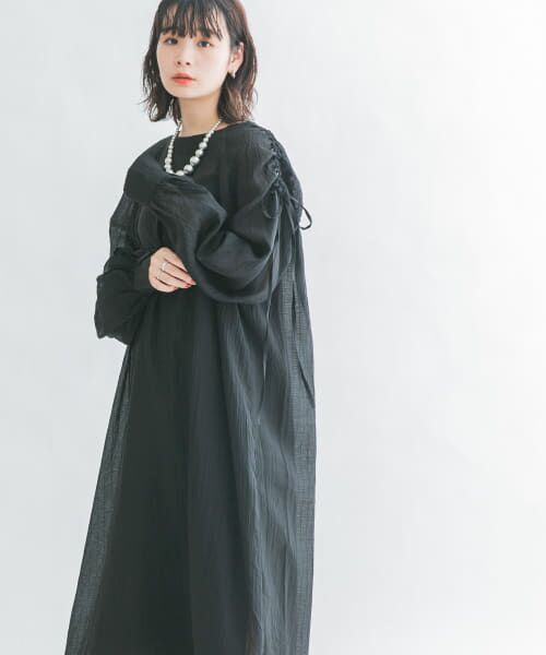 ＊＊KBF / ケービーエフ ワンピース | シアーストライプボリュームドレス（BLACK）